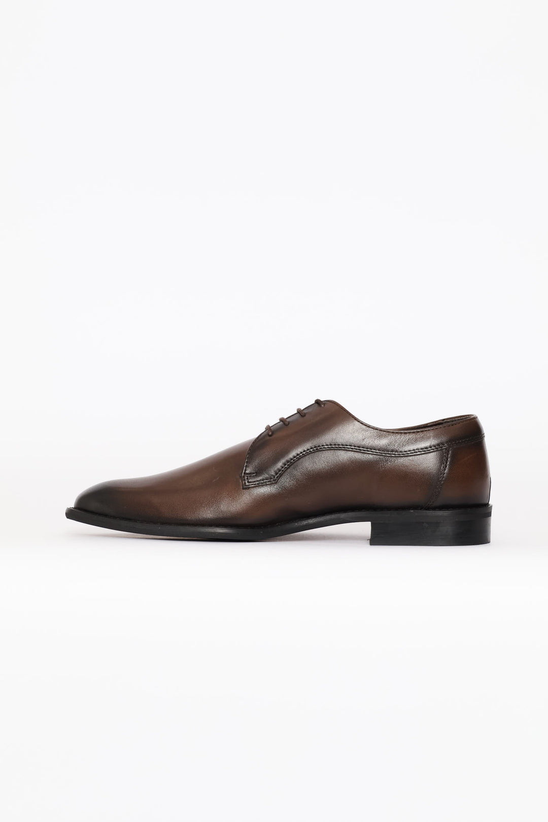Leather Plain Toe Derby Shoe - Chocolate