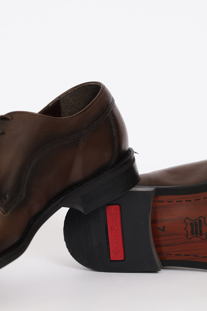 Leather Plain Toe Derby Shoe - Chocolate