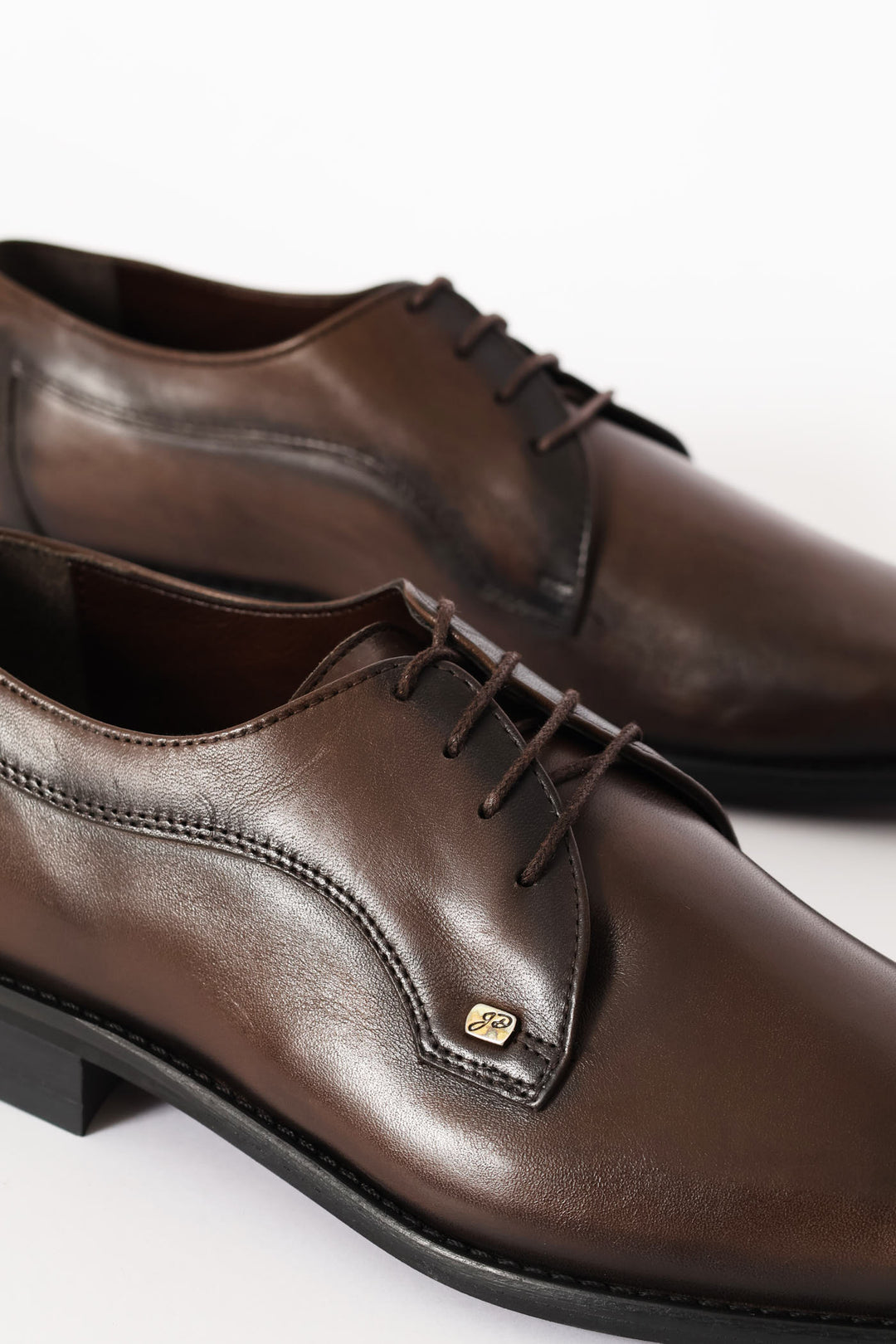 Leather Plain Toe Derby Shoe - Chocolate