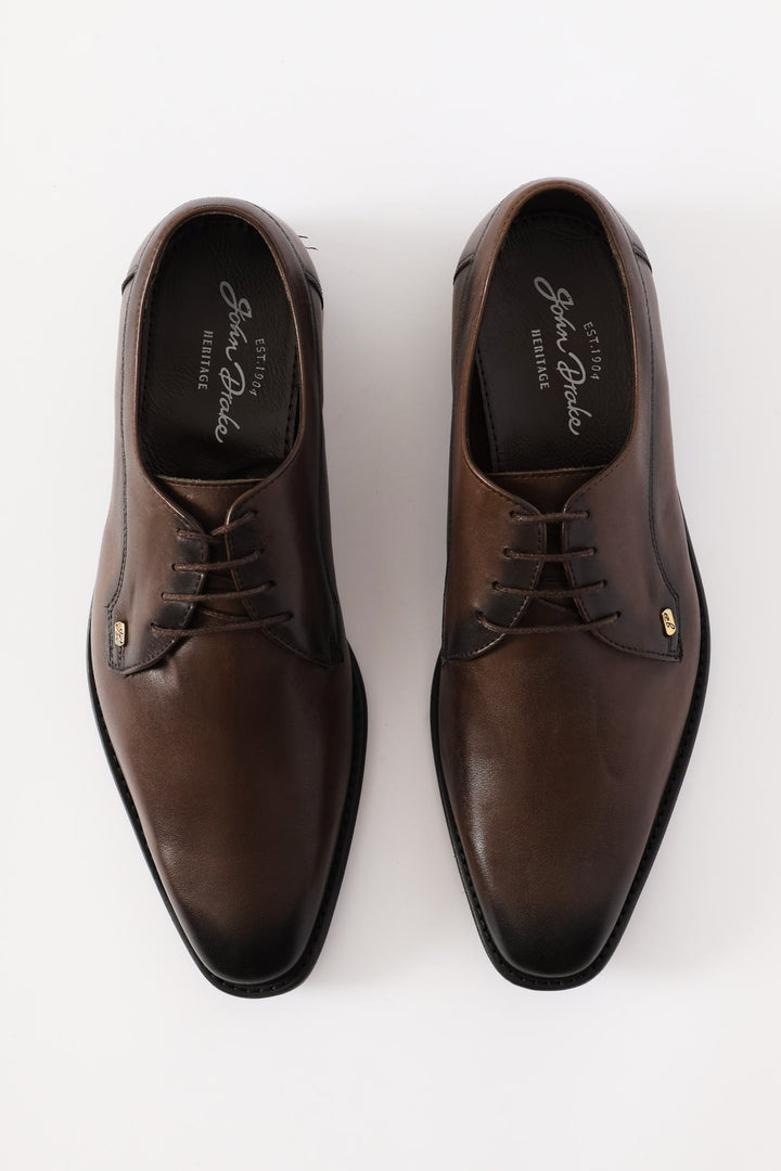 Leather Plain Toe Derby Shoe - Chocolate