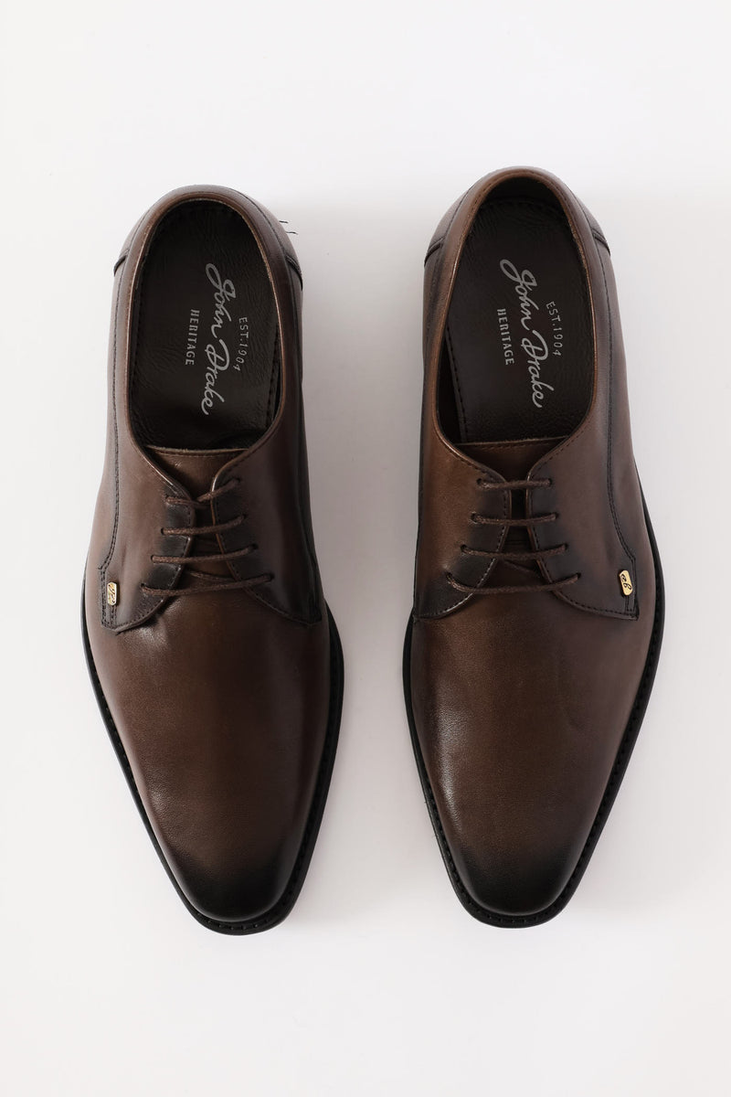 Leather Plain Toe Derby Shoe - Chocolate