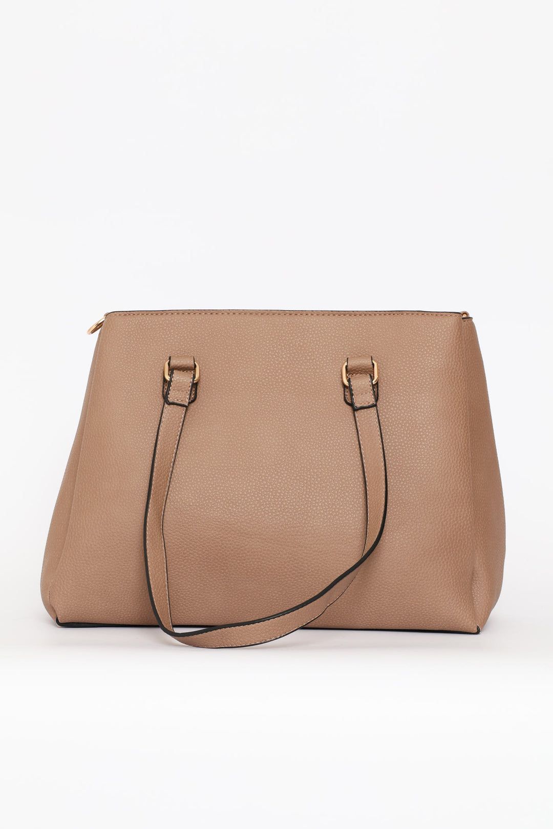 Multi-Compartment Text Tote Bag - Taupe