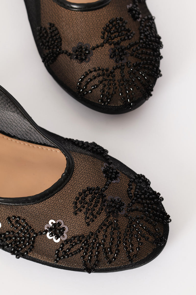 Floral Detail Mesh Pump - Black