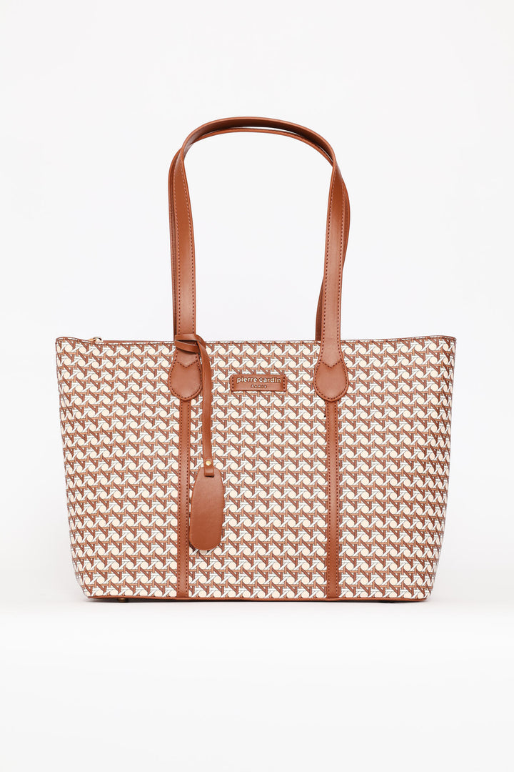 Zoe Printed Geometric Tote Bag - Tan