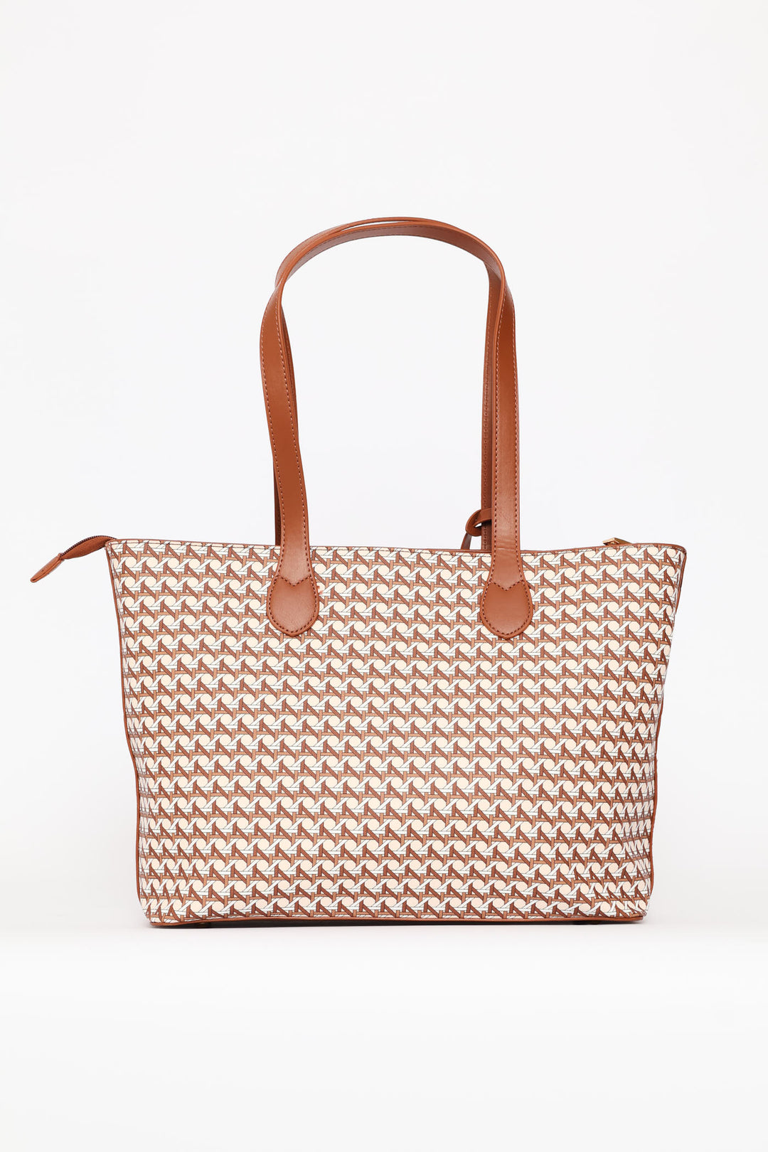 Zoe Printed Geometric Tote Bag - Tan
