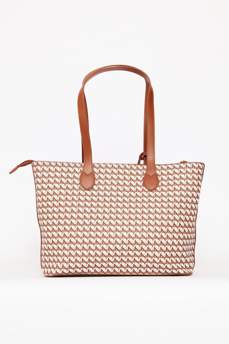 Zoe Printed Geometric Tote Bag - Tan