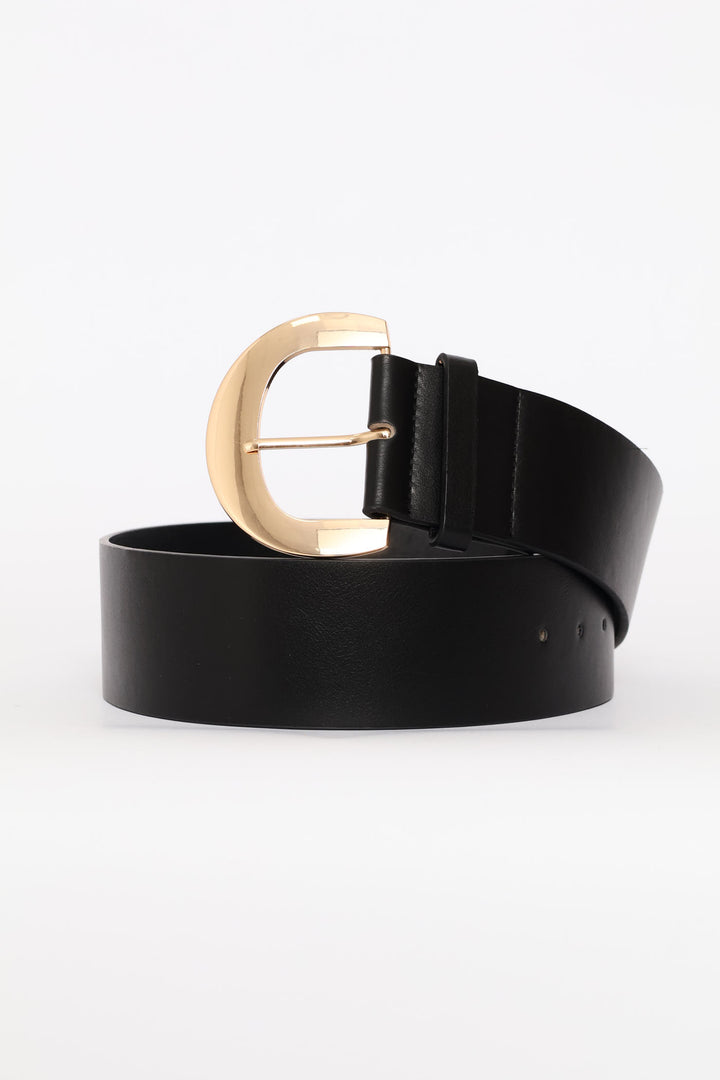 Gold Buckle 6Cm Wide Belt - Black