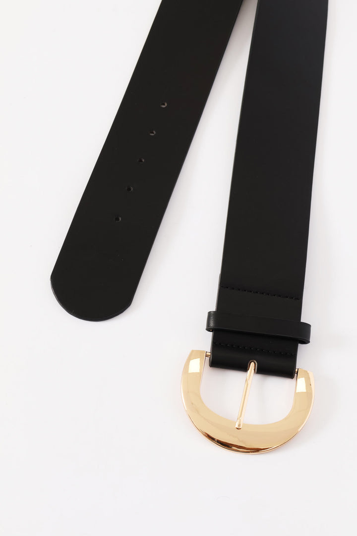 Gold Buckle 6Cm Wide Belt - Black