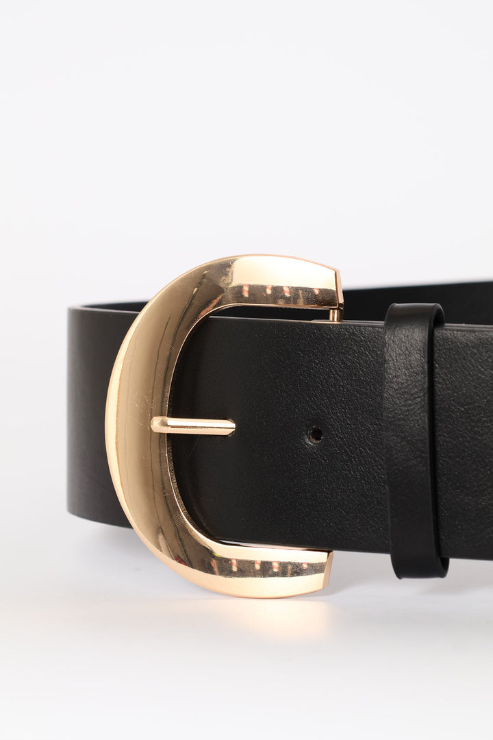 Gold Buckle 6Cm Wide Belt - Black
