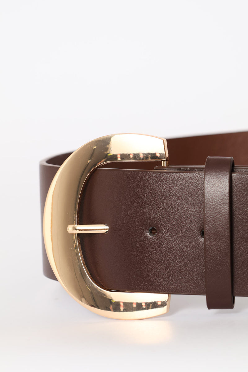 Gold Buckle 6Cm Wide Belt - Chocolate