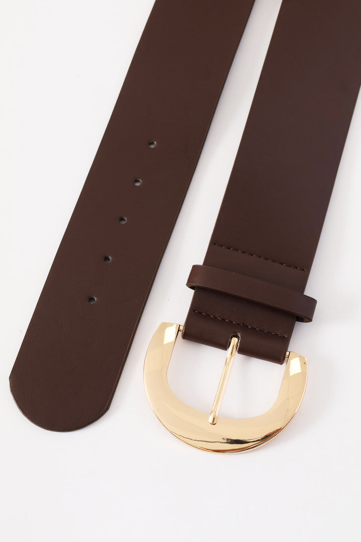 Gold Buckle 6Cm Wide Belt - Chocolate