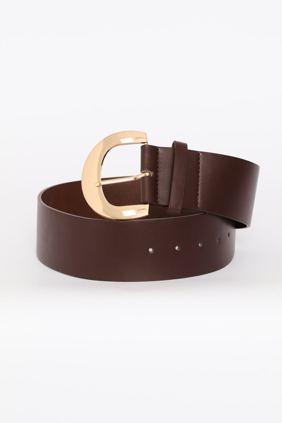Gold Buckle 6Cm Wide Belt - Chocolate