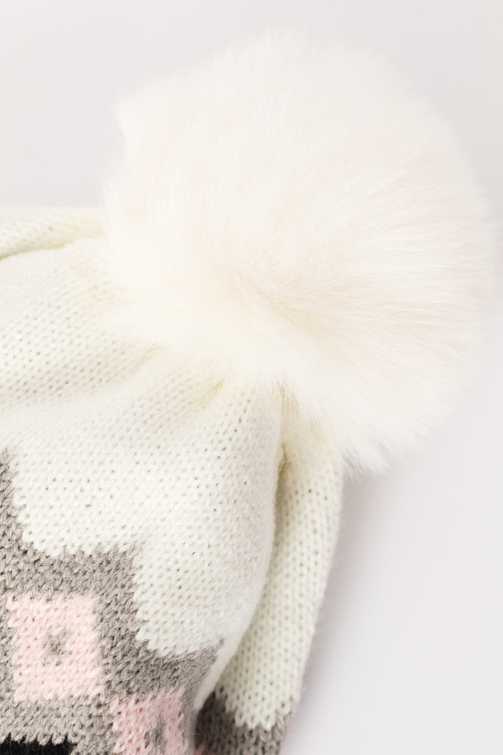 Girls Zig Zag Jaquard Beanie - White