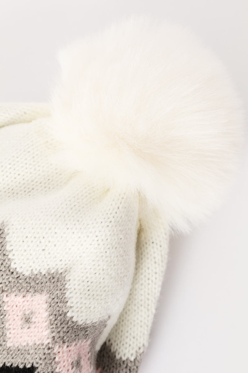 Girls Zig Zag Jaquard Beanie - White