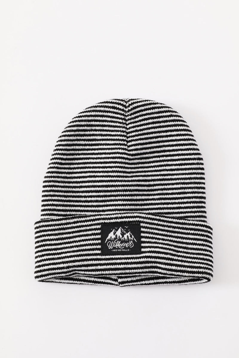 Boys Stripe Beanie - White/Black