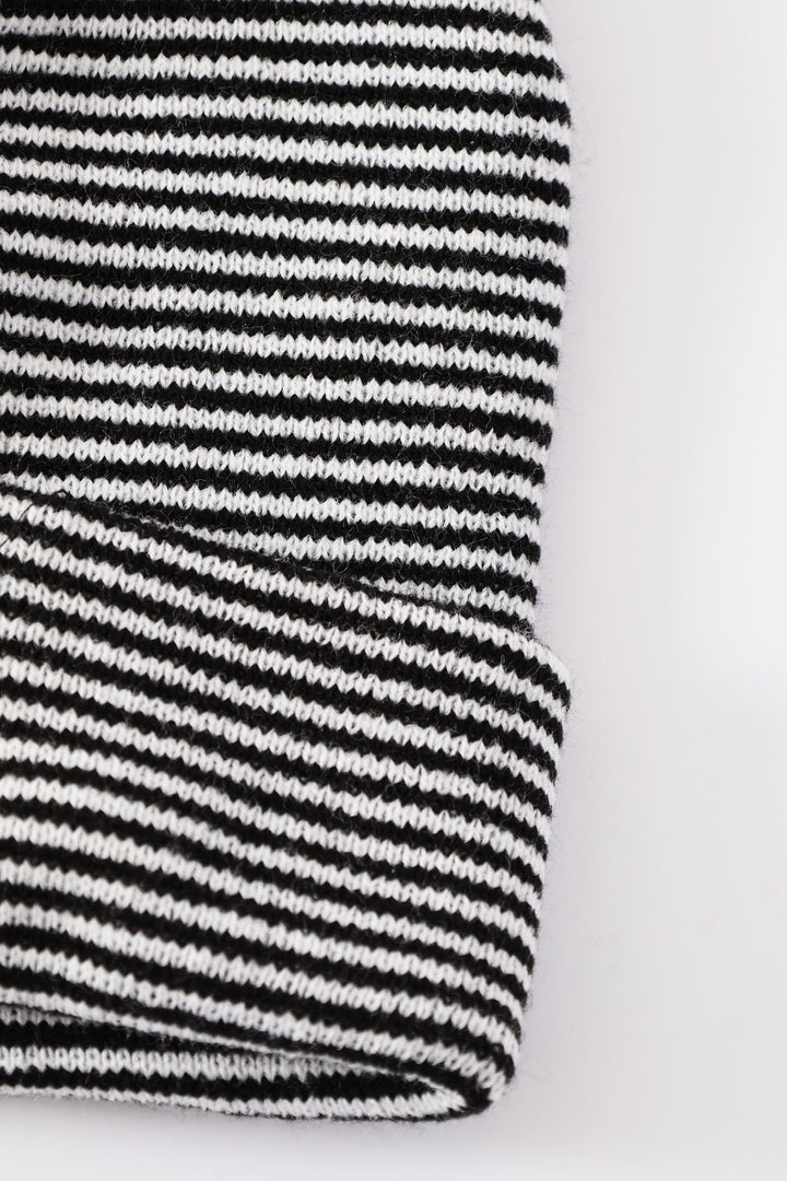 Boys Stripe Beanie - White/Black