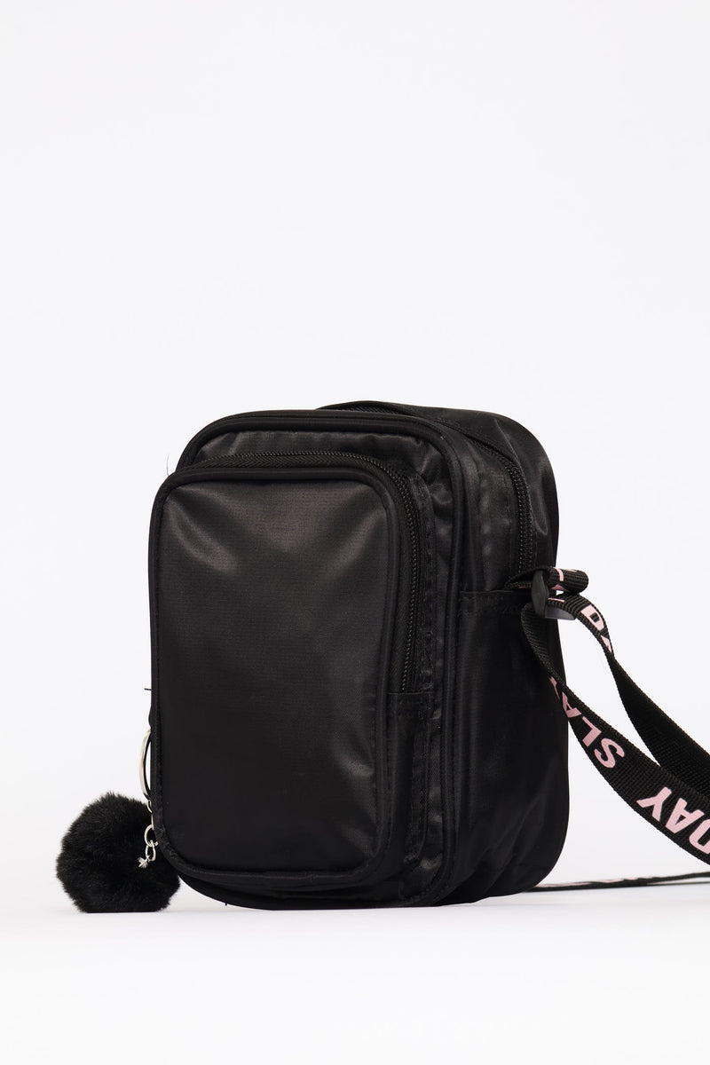 Girls Nylon Sling Bag - Black