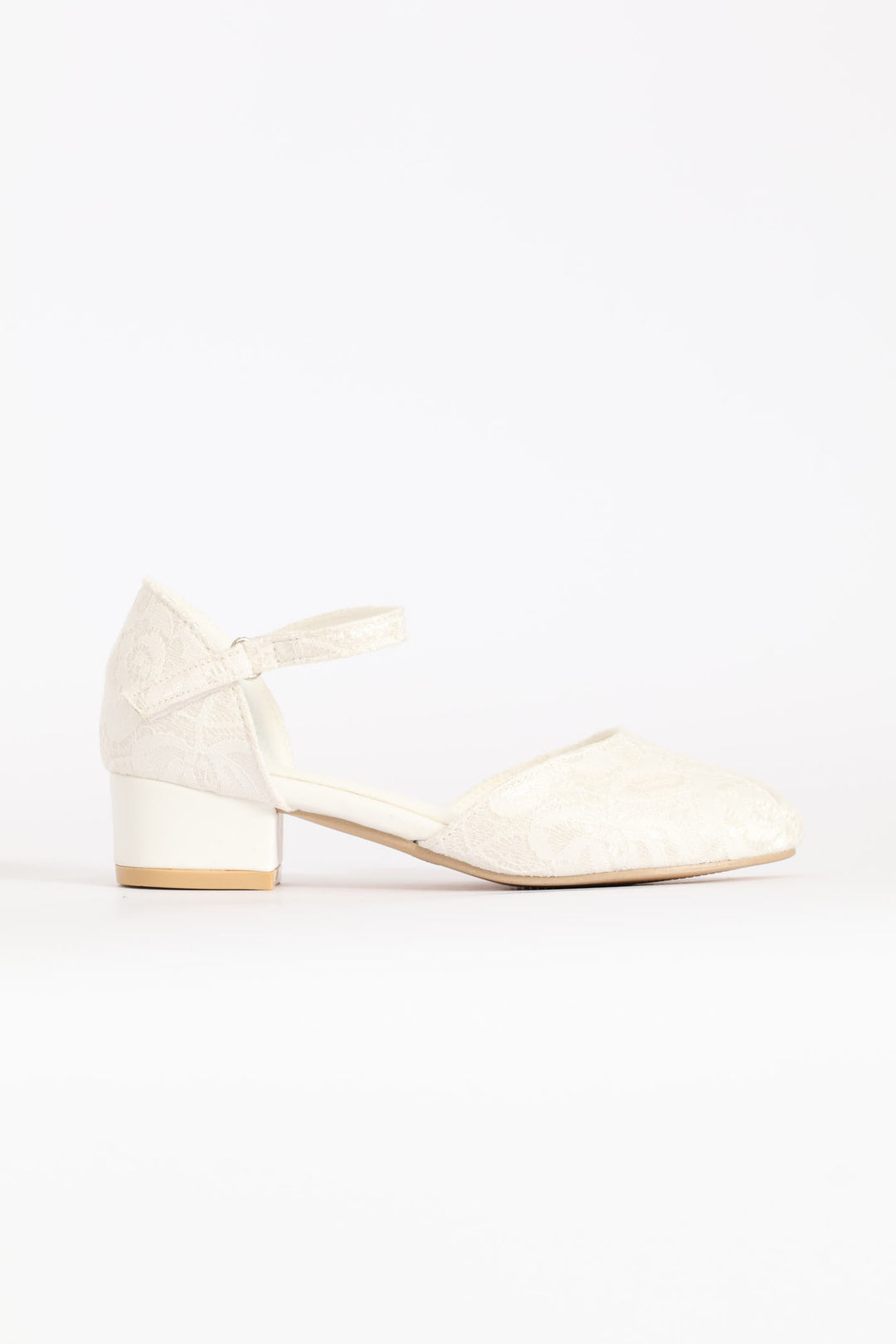 Girls Lace Heeled Shoe - White