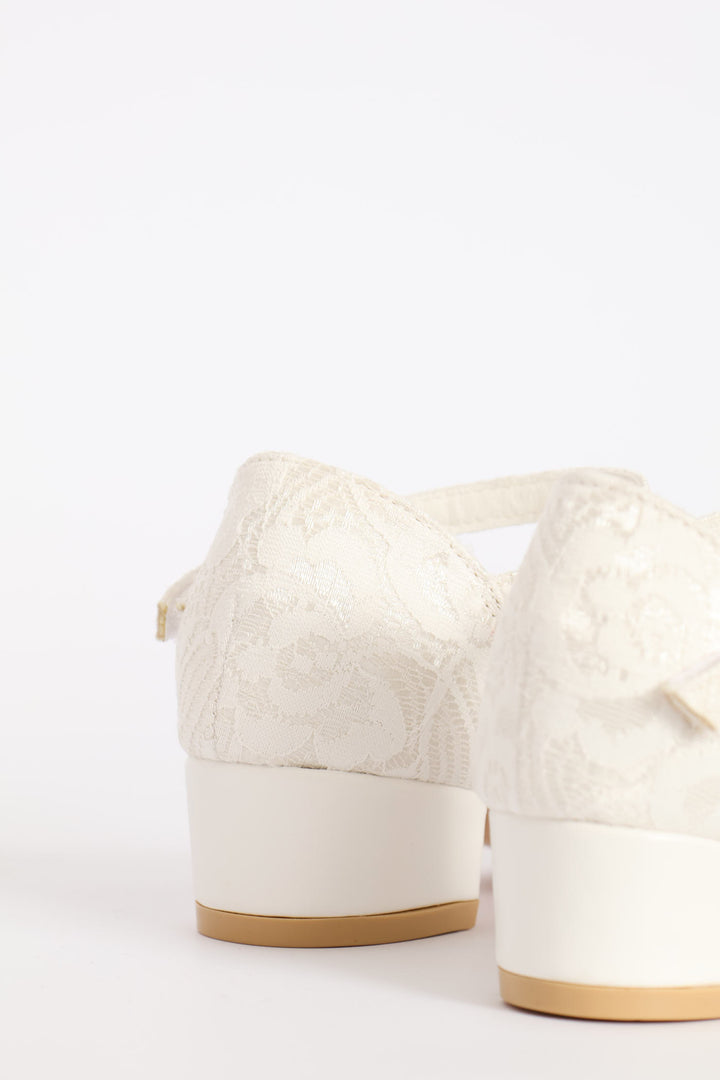 Girls Lace Heeled Shoe - White