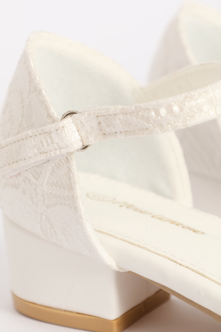 Girls Lace Heeled Shoe - White