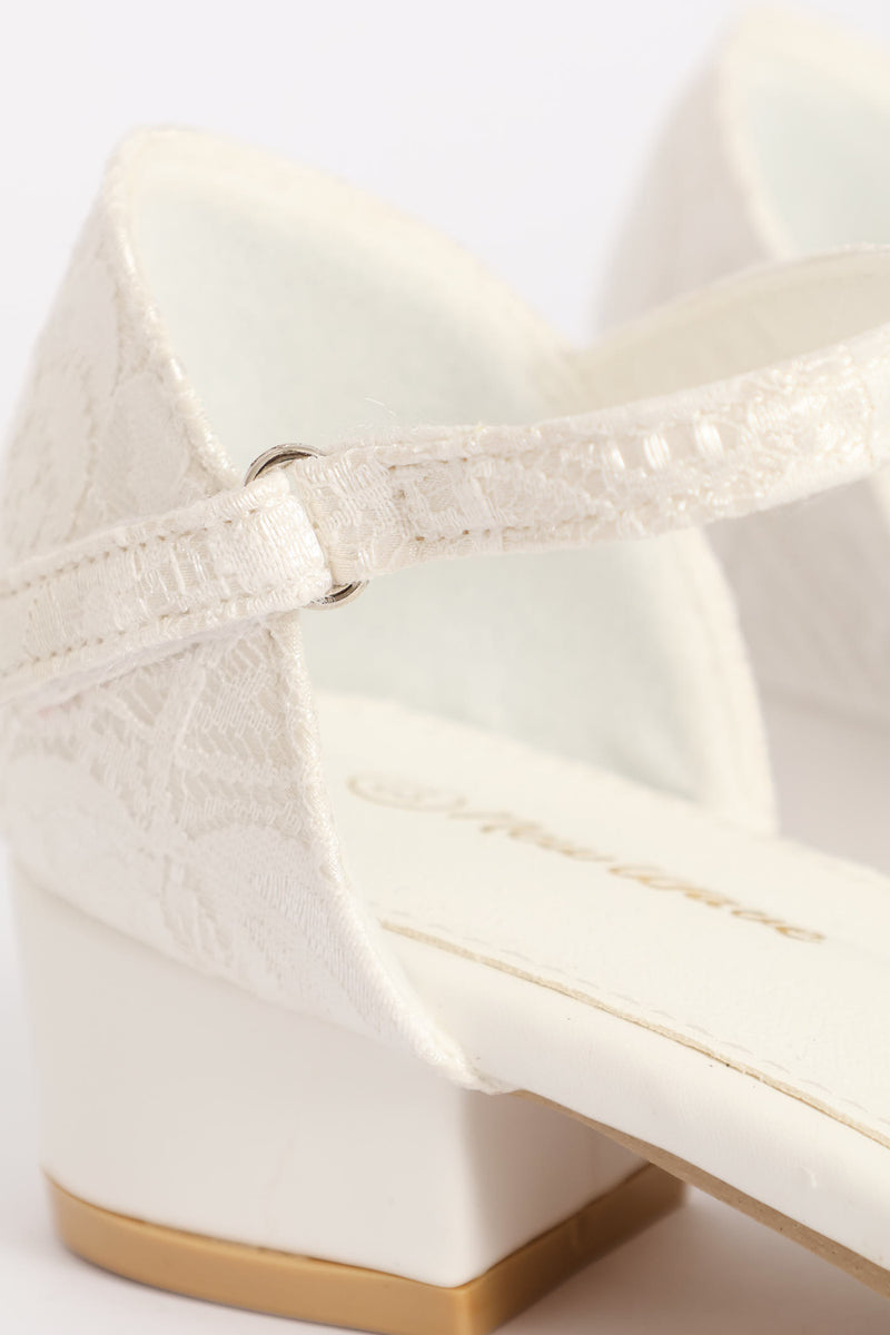 Girls Lace Heeled Shoe - White