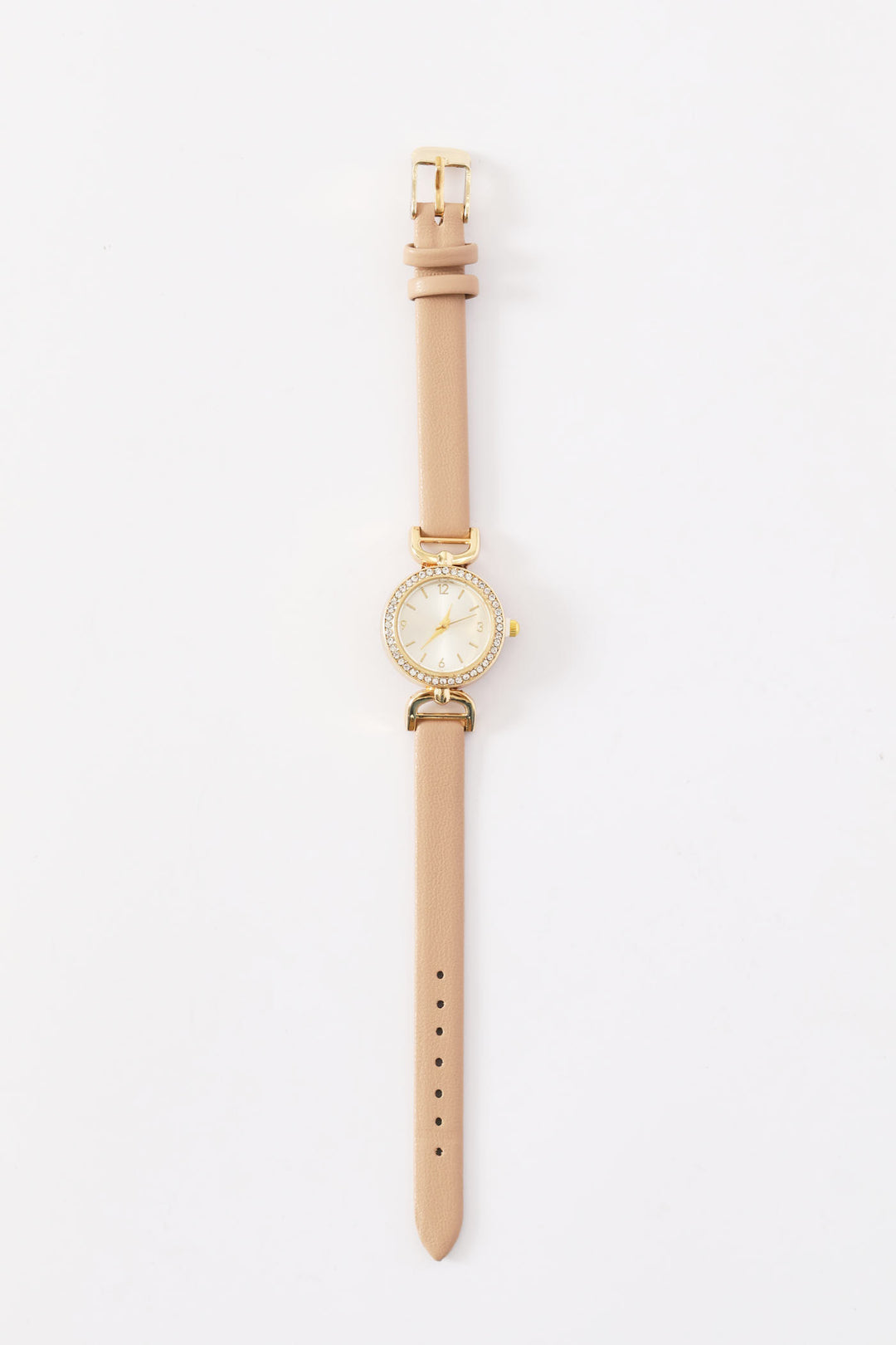 Dainty Taupe Strap Diamante Watch - Gold