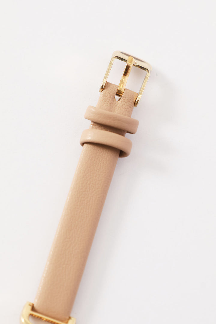 Dainty Taupe Strap Diamante Watch - Gold
