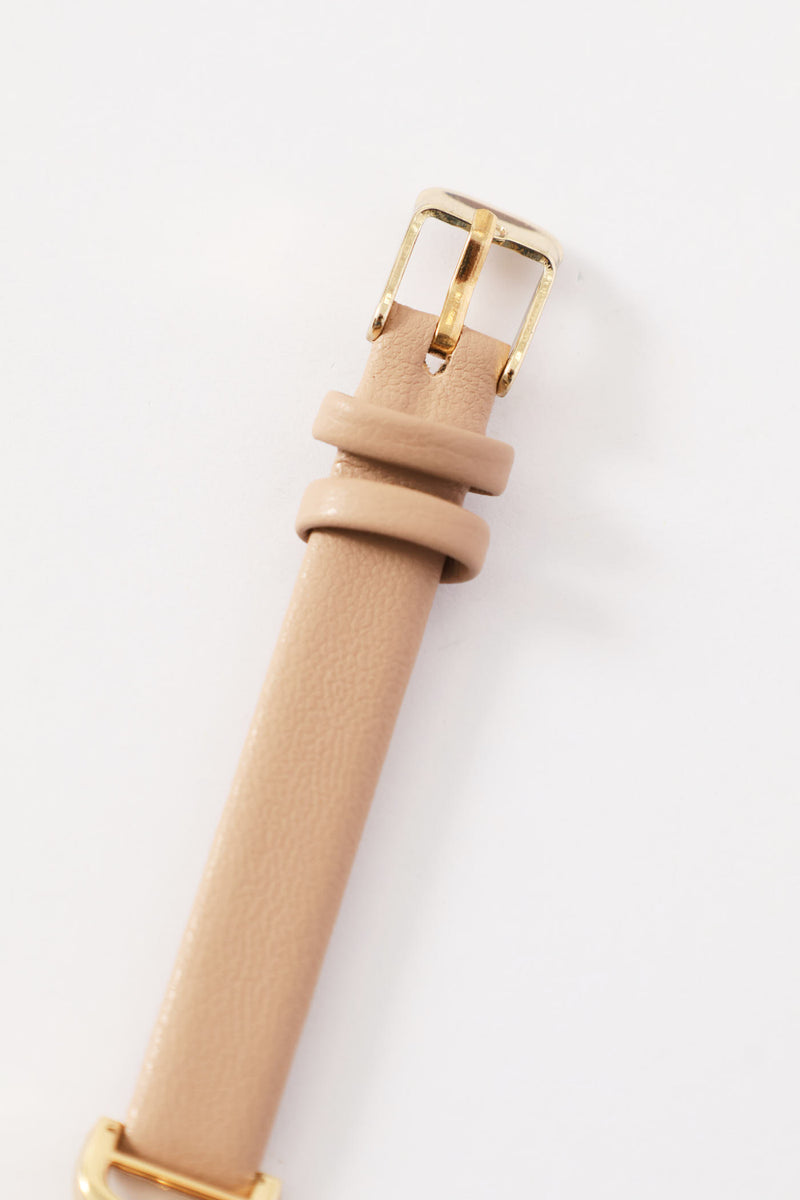 Dainty Taupe Strap Diamante Watch - Gold