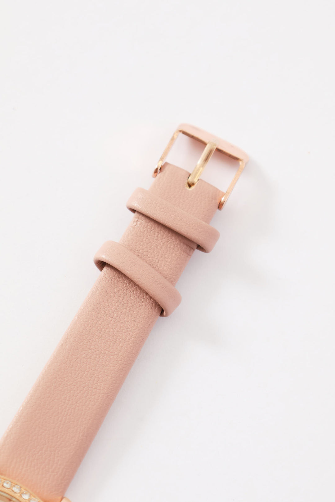 Mauve Strap Round Diamante Watch - Gold