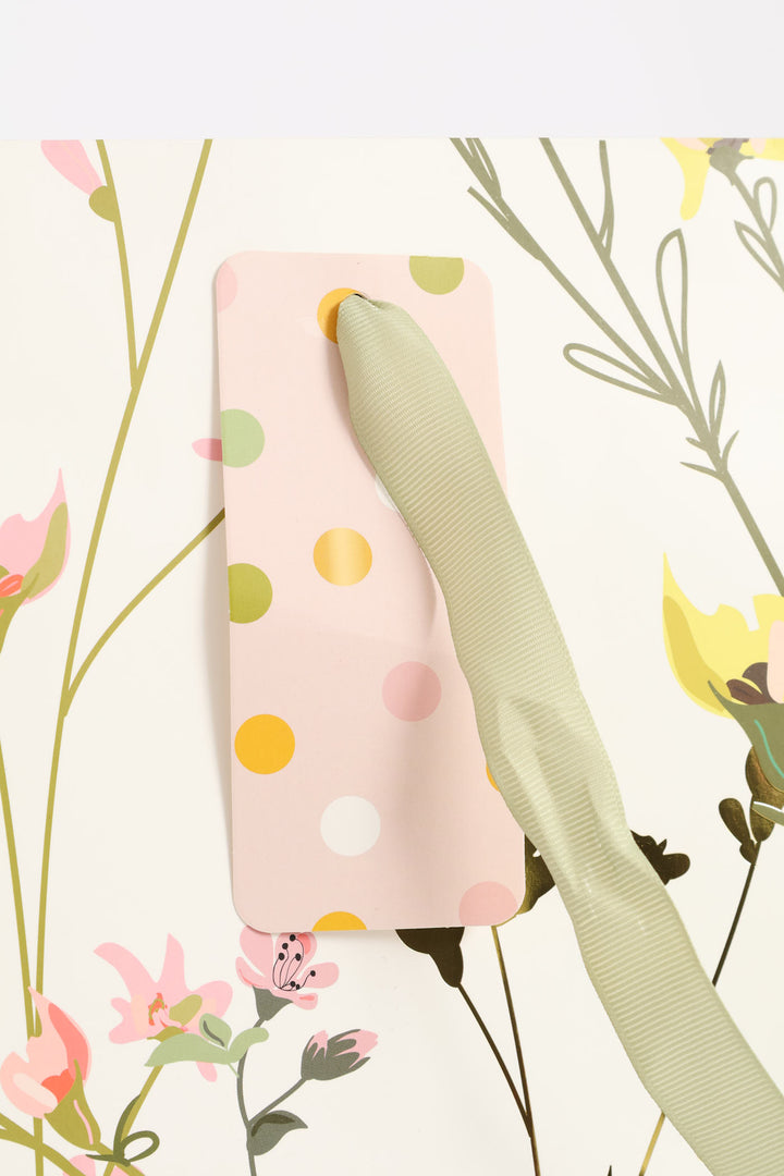 Spring Floral Polka Gold Foil Gift Bag - White