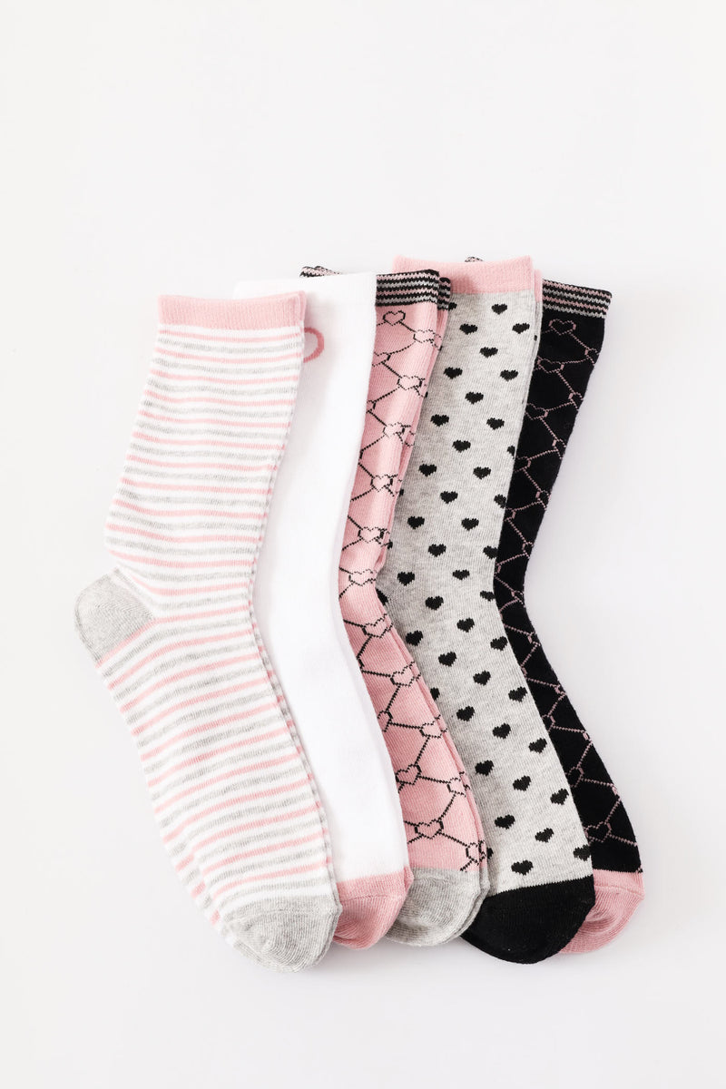 Girls 5 Pack Hearts & Spots Anklet Socks - Black
