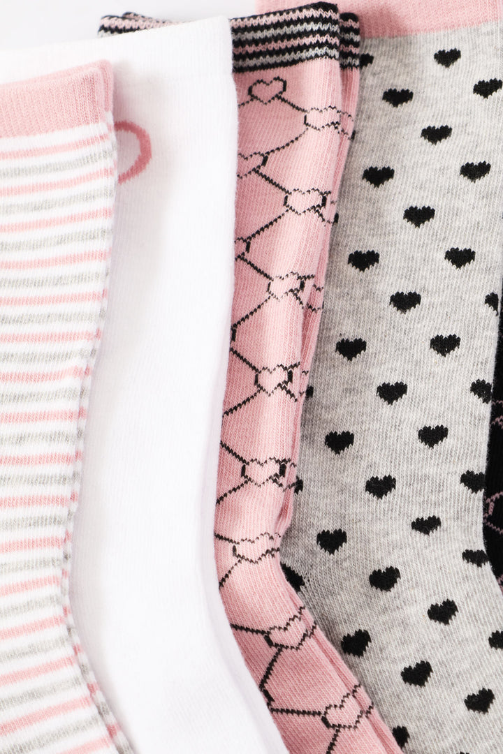 Girls 5 Pack Hearts & Spots Anklet Socks - Black