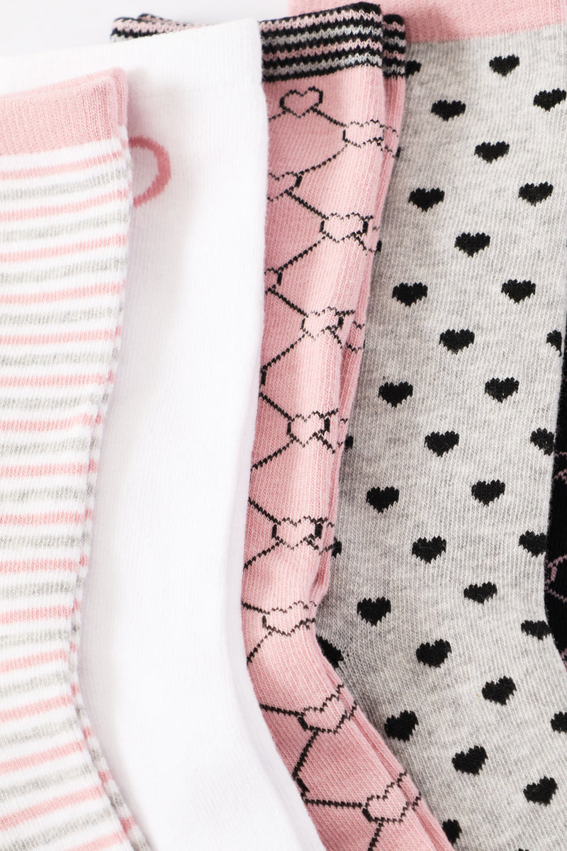 Girls 5 Pack Hearts & Spots Anklet Socks - Black