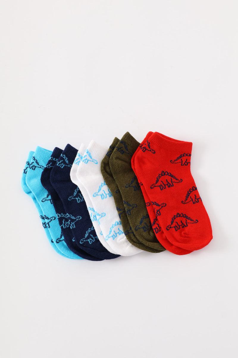 Pre-Boys 5 Pack Dinosaur Print Low Cut Socks - Multi
