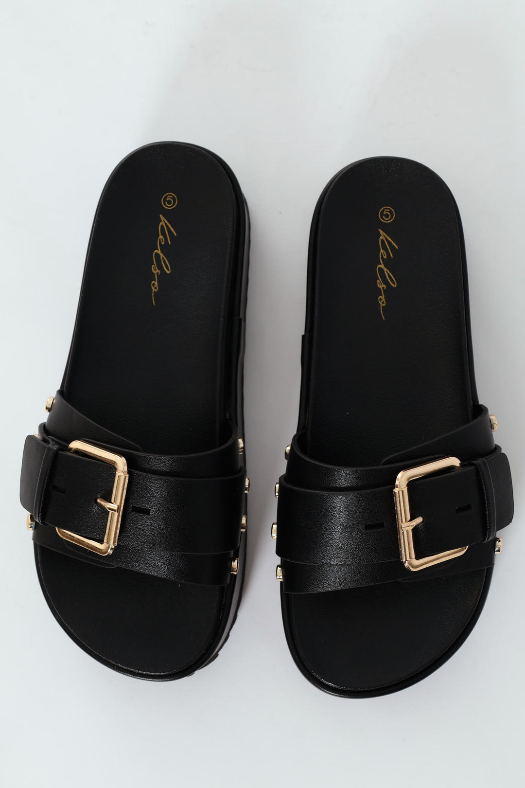 Single Band Buckled Mule Sandal With Outsole Studs - Black