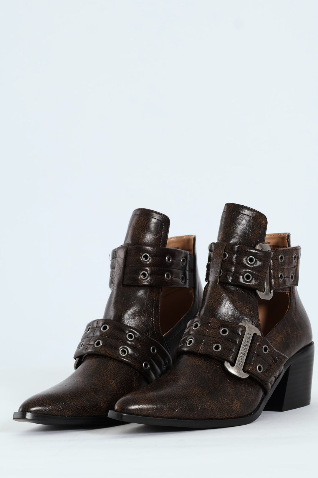 Giustine Pointed Toe Double Buckle Heeled Boot - Brown