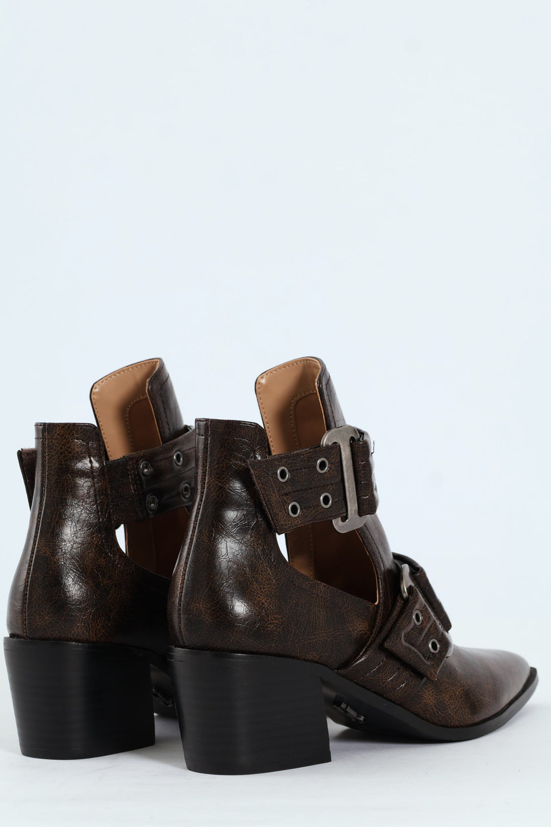 Giustine Pointed Toe Double Buckle Heeled Boot - Brown