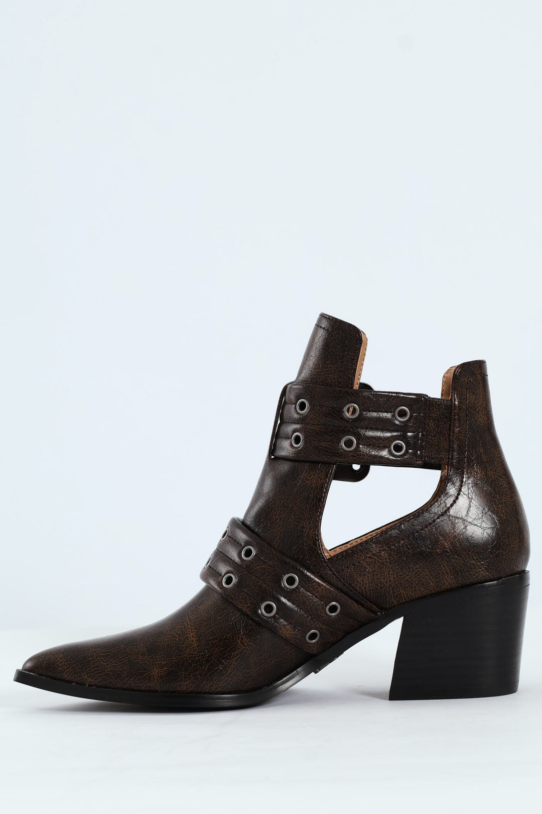 Giustine Pointed Toe Double Buckle Heeled Boot - Brown