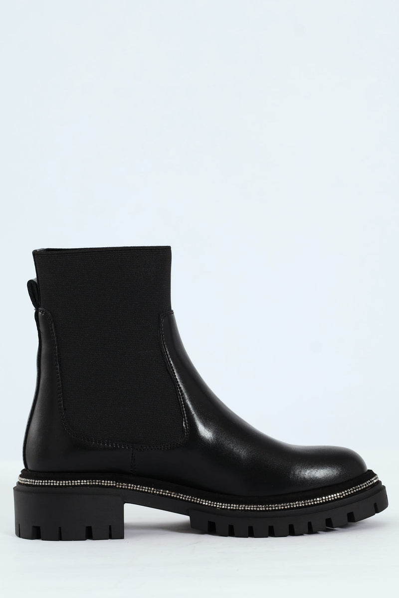 Offline Leather Knitted Sock Chelsea Boot - Black