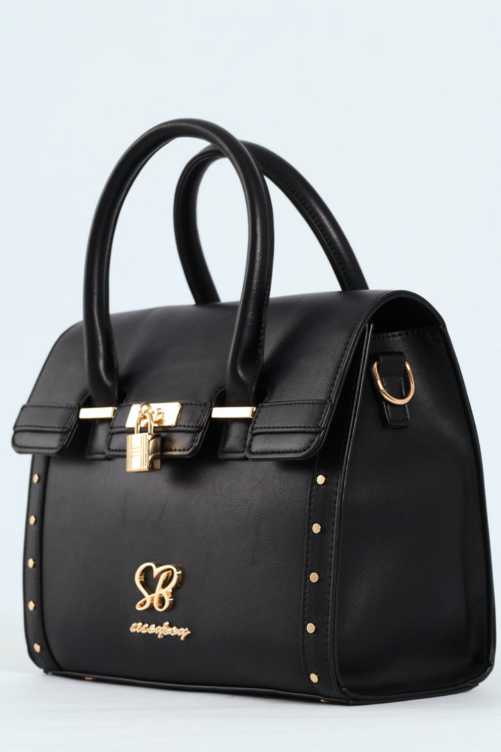 Handbag With Lock Detail - Black