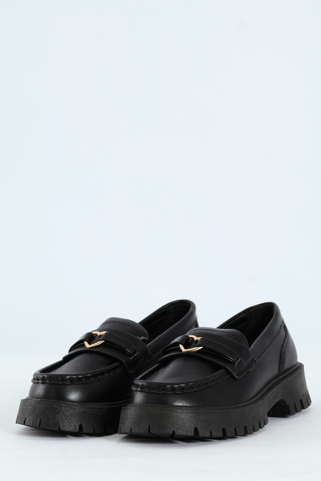 Girls PU Heart Loafer - Black