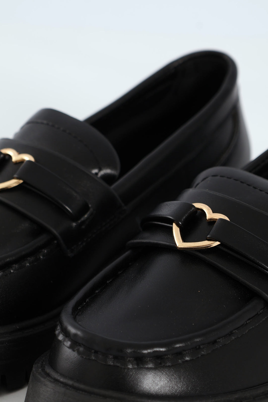 Girls PU Heart Loafer - Black