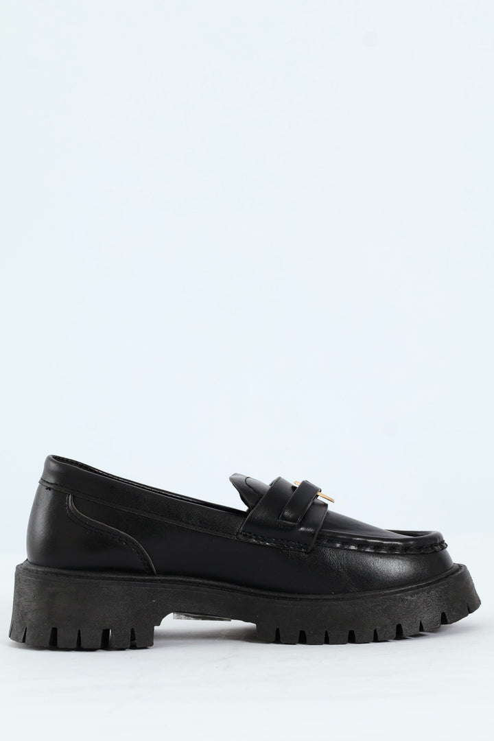 Girls PU Heart Loafer - Black