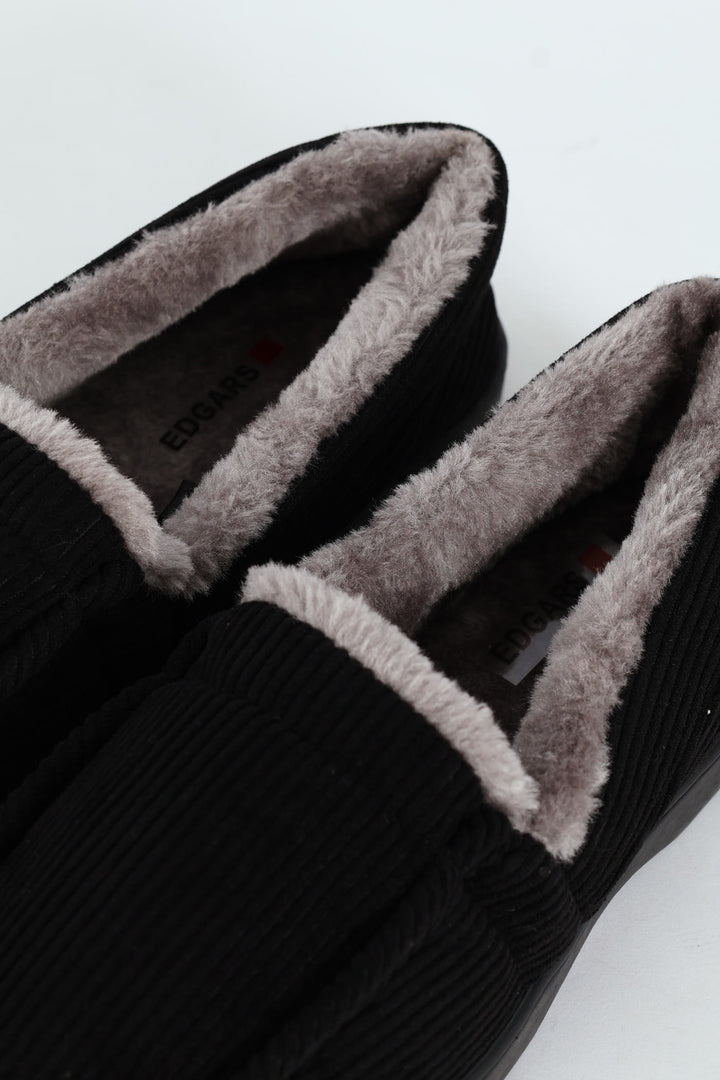 Corduroy Upper Closed Back Comfort Slipper - Black