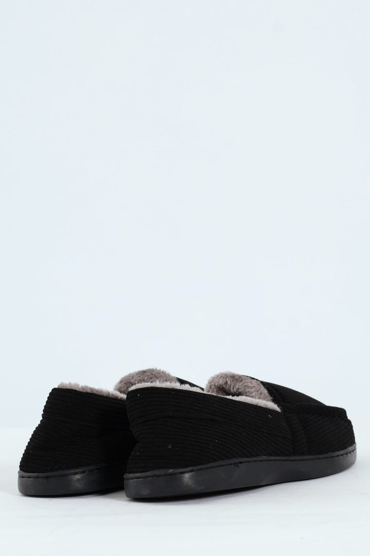 Corduroy Upper Closed Back Comfort Slipper - Black