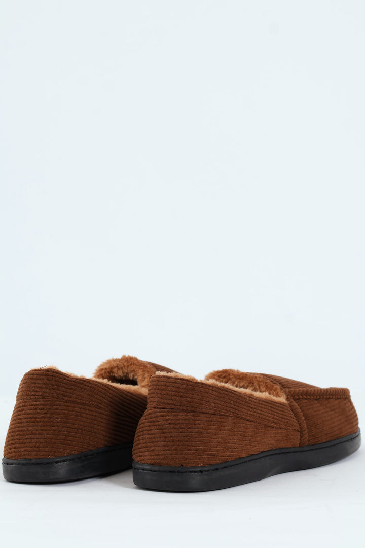 Corduroy Upper Closed Back Comfort Slipper - Brown