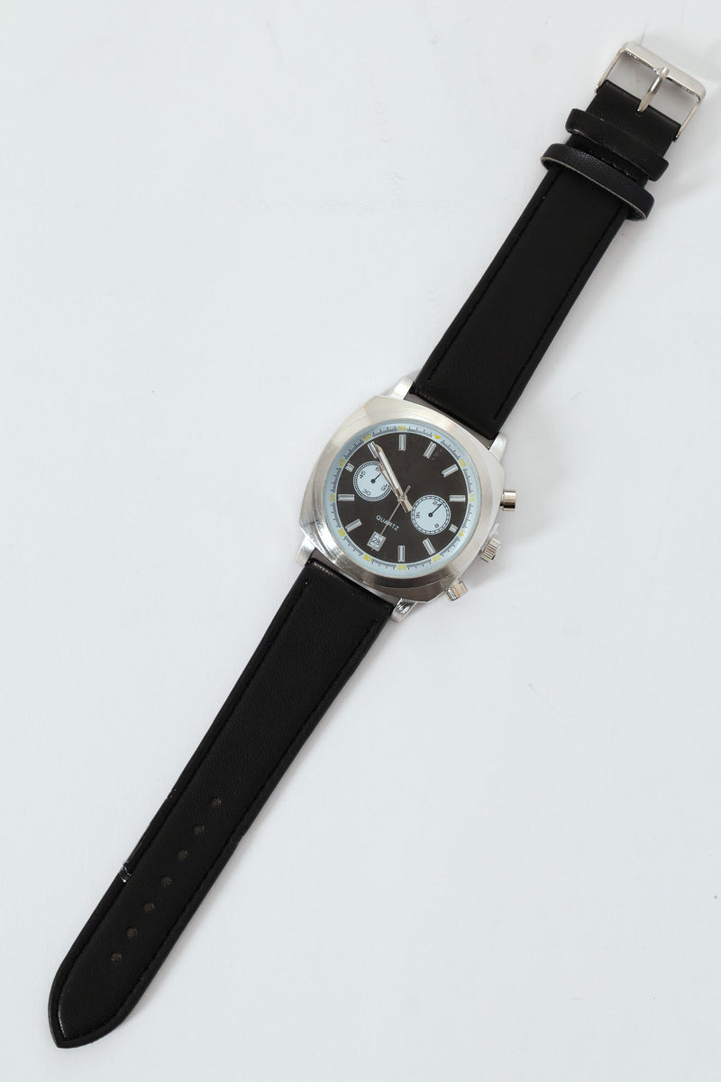 Square Face Watch - Black/Silver