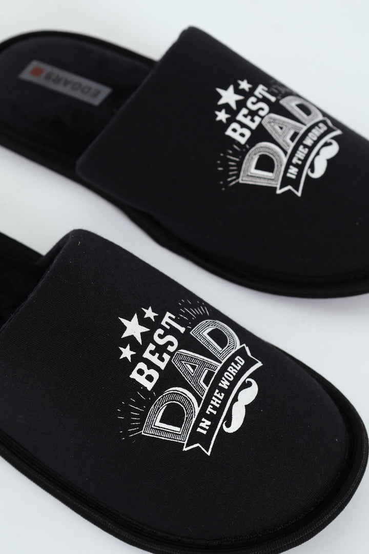 Best Dad Slogan Slipper - Black