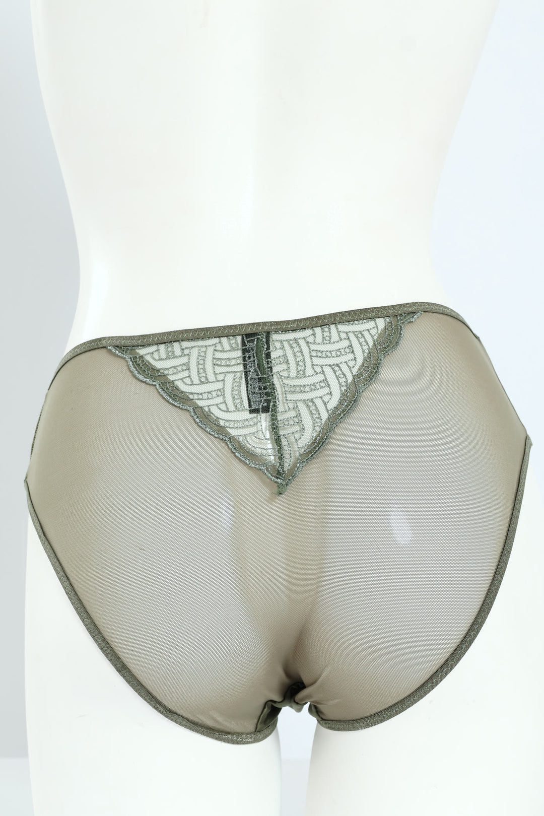 Embroidery & Shiny Microfibre Hi Cut Panty - Sage
