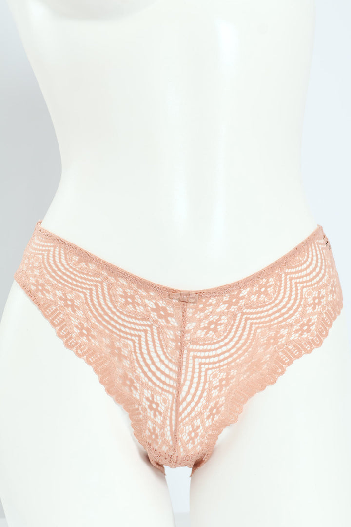 3 Pack Lace Brazilian Panties - Sage/Stone/Rose